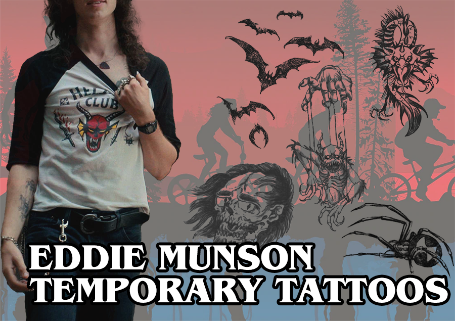 Cosplay Eddie Munson Temporary Tattoos Set of 5 for Costume